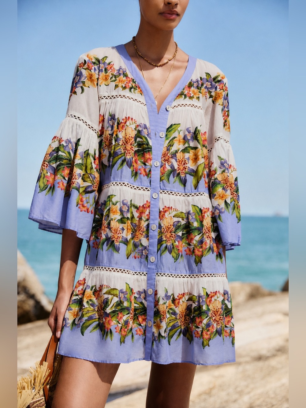 FARM RIO Light Blush Hilo Stripes Mini Dress Coverup - Picture 1 of 2
